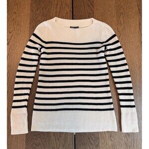 VINCE Breton Stripe 100% Cashmere Boatneck Sweater Women’s Sz XS Almond Coastal